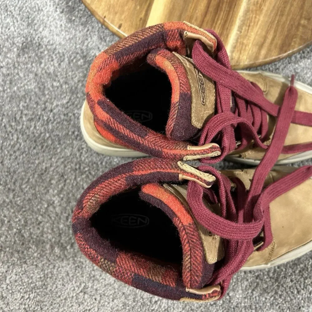 Keen Elena Mid Women’s Size 5 Brown Leather Red Plaid Casual Winter Shoes Used